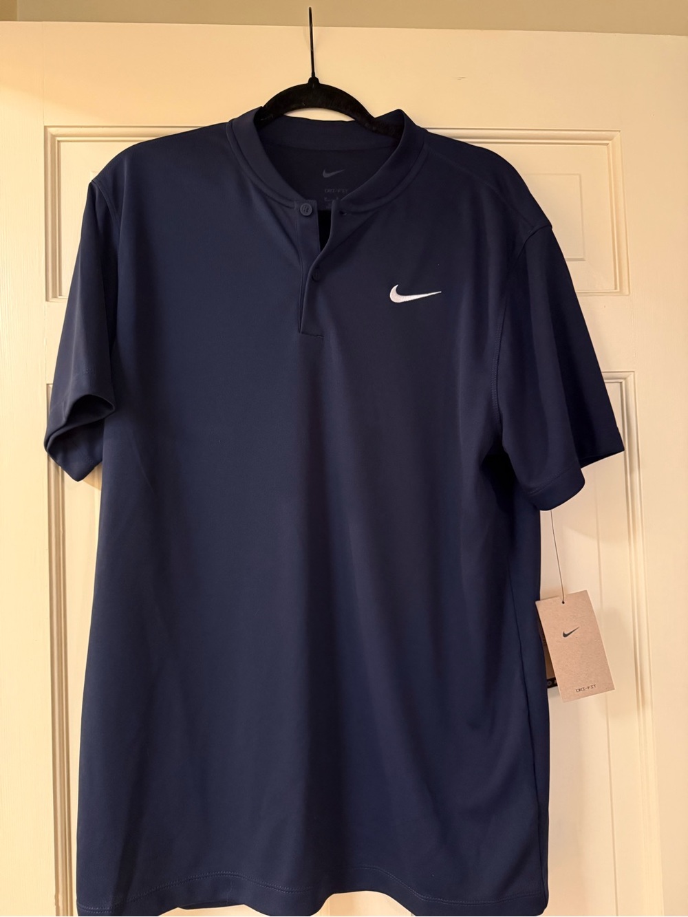 Nike Navy Short-Sleeve Performance Polo with White Swoosh